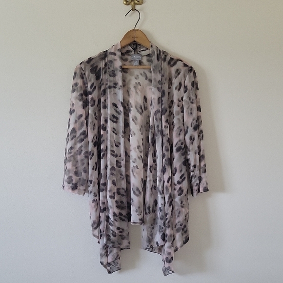 Chico's Tops - Chico's Travelers Sheer Mesh Animal Print Open Front Topper Cardigan Size Large
